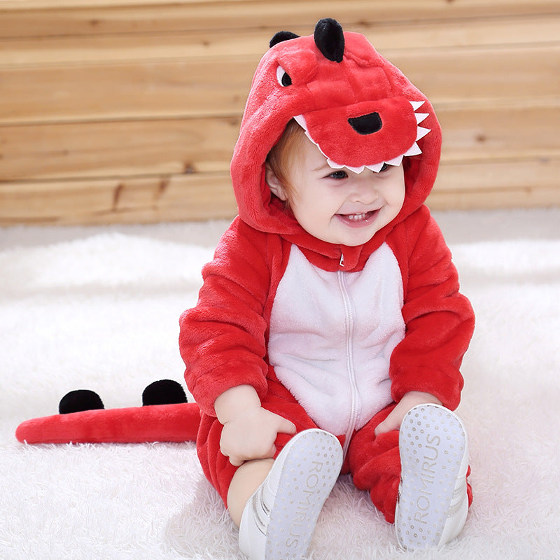 Qile Rabbit Children's Clothing Wholesale Spring and Autumn New Flannel Thin Dinosaur Single-layer Romper Jumpsuit