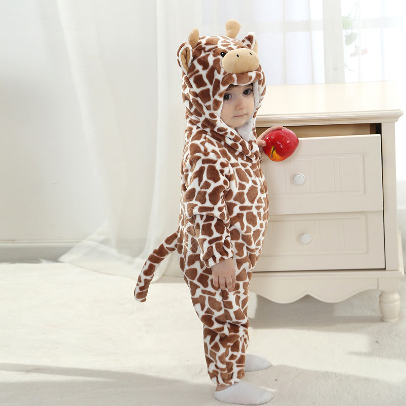 Qile Rabbit, Spring and Autumn Baby Clothing, Flannel Two-color Three-dimensional Modeling Cartoon Animal Romper Single Layer