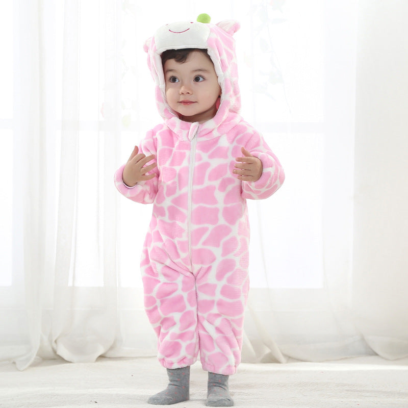 Qile Rabbit, Spring and Autumn Baby Clothing, Flannel Two-color Three-dimensional Modeling Cartoon Animal Romper Single Layer