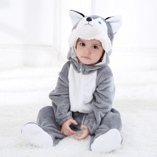 Spring and Autumn New Children's Clothing Flannel Cartoon Animal Shaping One-piece Romper Climbing Clothing Single Layer Qile Rabbit Children's Clothing
