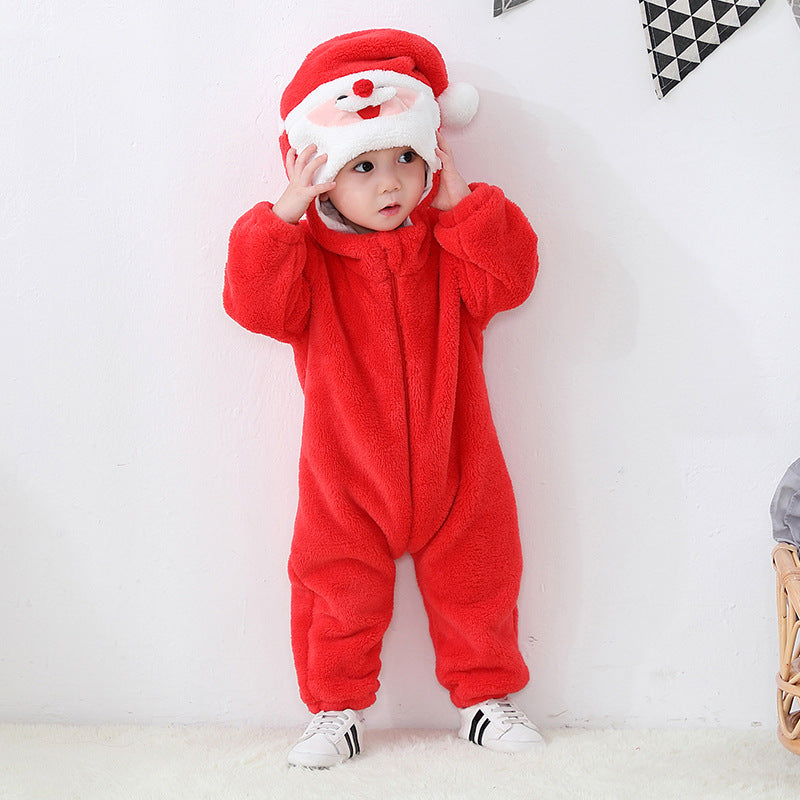 Qile Rabbit winter new 0-3 year old infant baby Christmas style lively foreign style fashion single layer Romper
