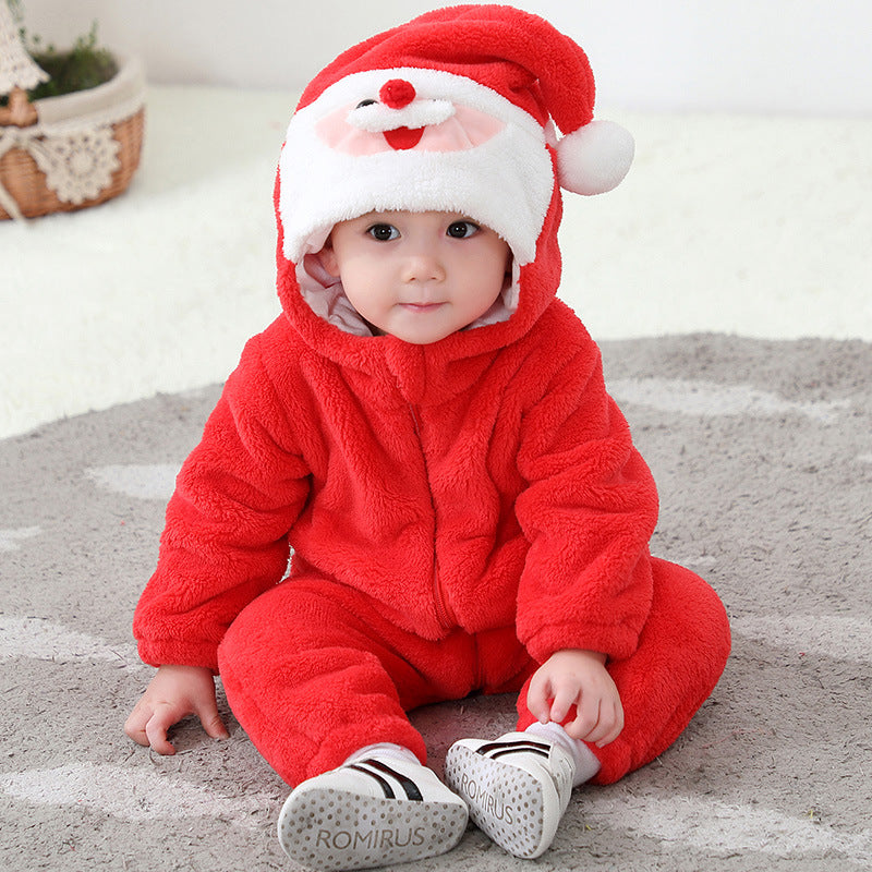 Qile Rabbit winter new 0-3 year old infant baby Christmas style lively foreign style fashion single layer Romper