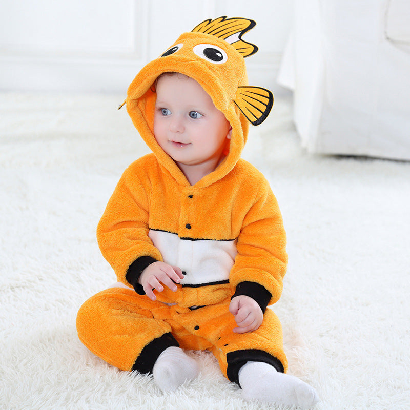 Qile Rabbit Spring and Autumn New Infant Flannel Single Layer Climbing Clothing Modeling Cartoon Romper Jumpsuit
