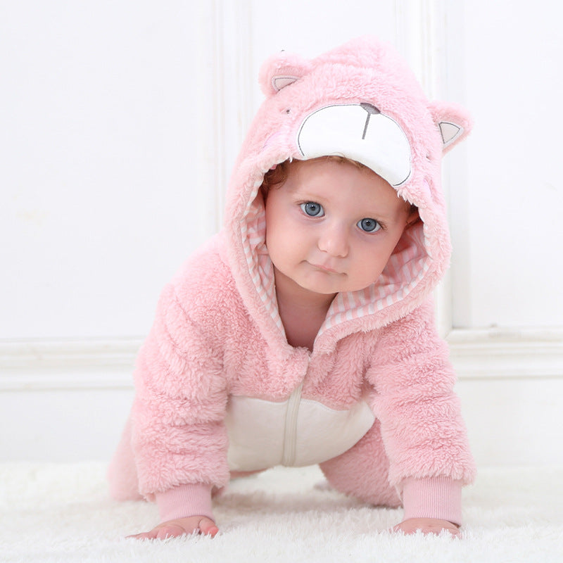 Spring and Autumn New Bear Shaped One-piece Romper Flannel Children's Clothes Qile Rabbit Children's Clothing H2353