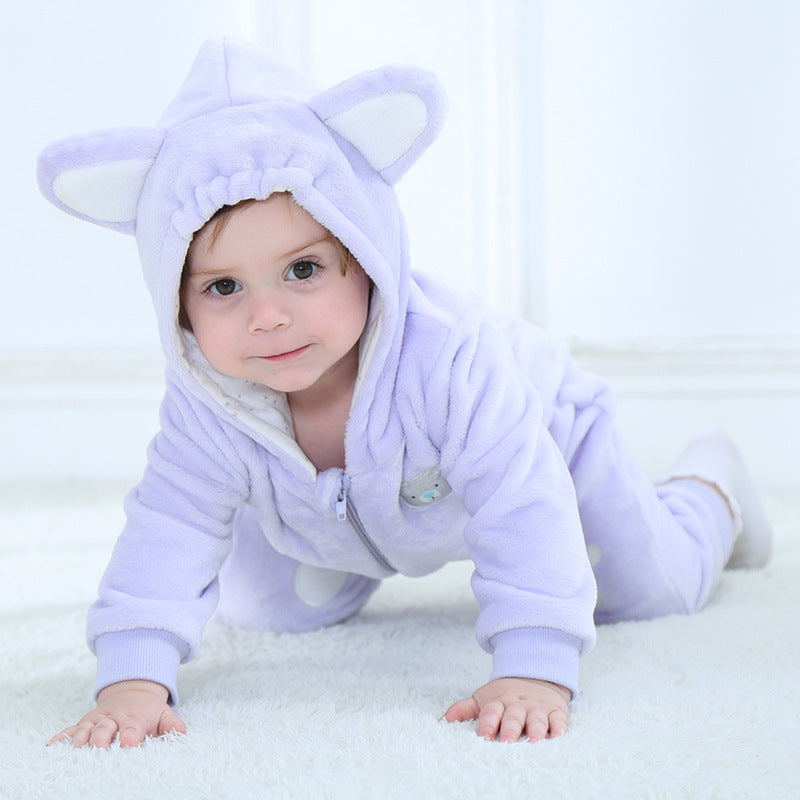 Qile Rabbit baby clothes spring and autumn new flannel chapter bear shape jumpsuit Romper women H2356