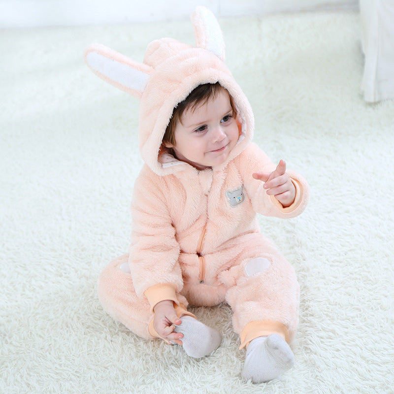 Qile Rabbit baby clothes spring and autumn new flannel chapter bear shape jumpsuit Romper women H2356