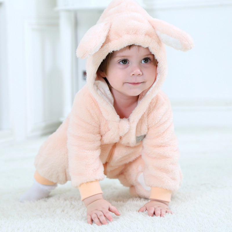 Qile Rabbit baby clothes spring and autumn new flannel chapter bear shape jumpsuit Romper women H2356