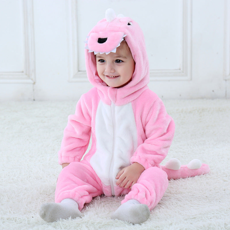 Qile Rabbit Children's Clothing Wholesale Spring and Autumn New Flannel Thin Dinosaur Single-layer Romper Jumpsuit