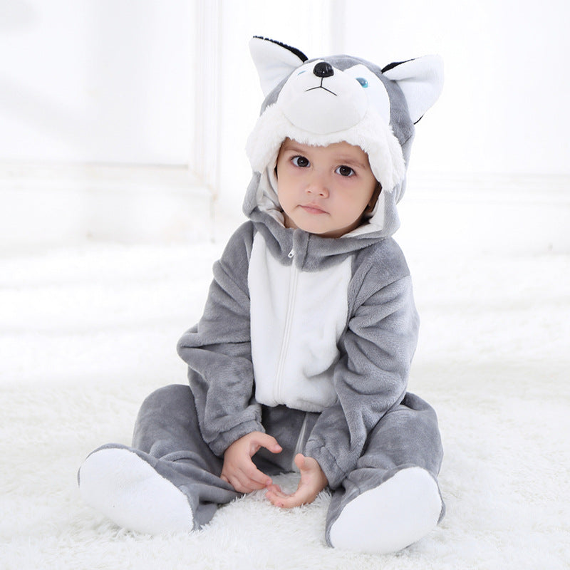 Spring and Autumn New Children's Clothing Flannel Cartoon Animal Shaping One-piece Romper Climbing Clothing Single Layer Qile Rabbit Children's Clothing