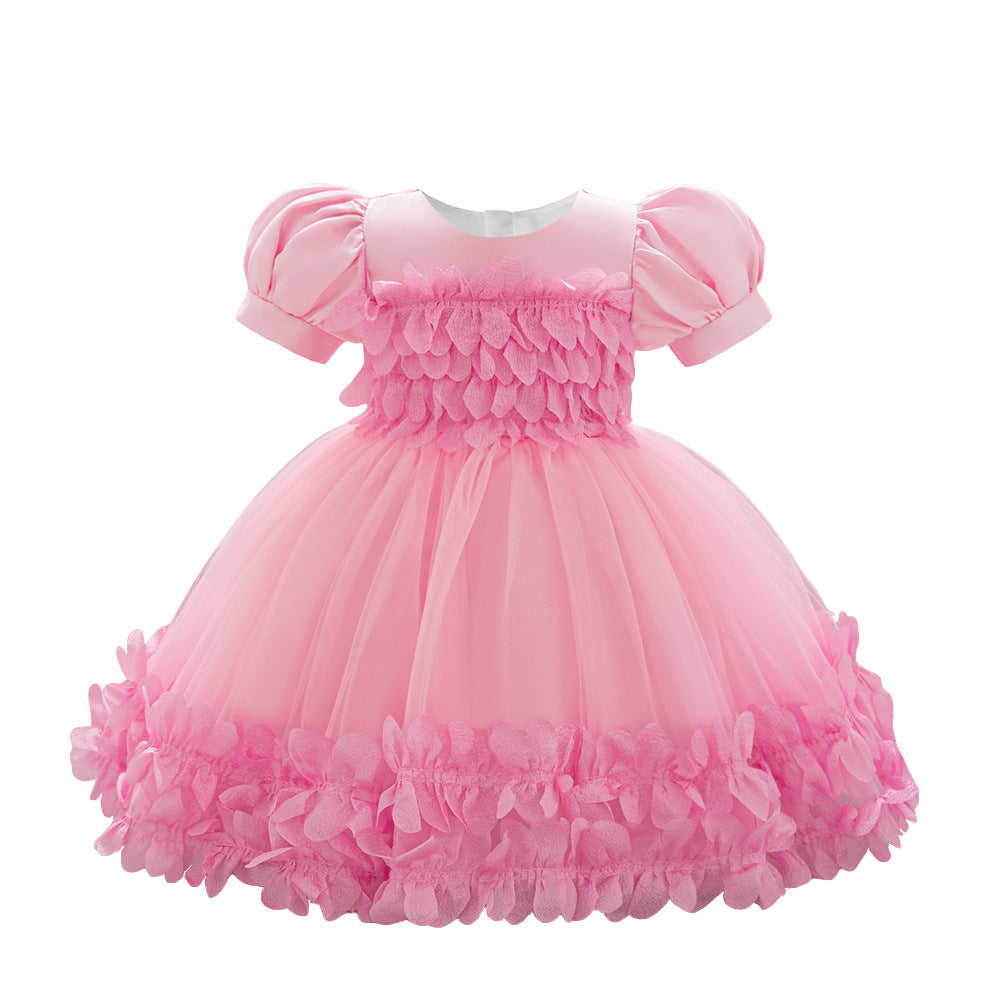 Amazon's new girl baby evening dress children's three-dimensional flower bubble sleeve dress dress girl dinner dress