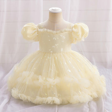 European and American infant and toddler dresses summer new bubble sleeves mesh fluffy princess dresses wedding flower girl dresses
