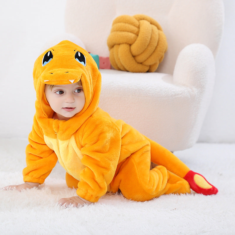 Autumn new 0-3 year old baby flannel single-layer styling clothes small dinosaur three-dimensional tail one-piece Romper