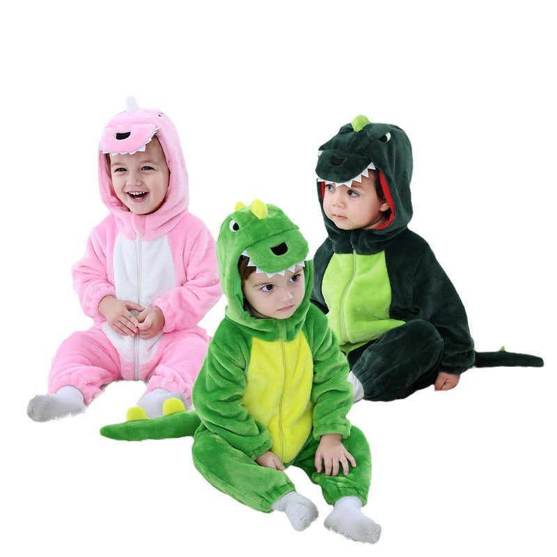 Qile Rabbit Children's Clothing Wholesale Spring and Autumn New Flannel Thin Dinosaur Single-layer Romper Jumpsuit
