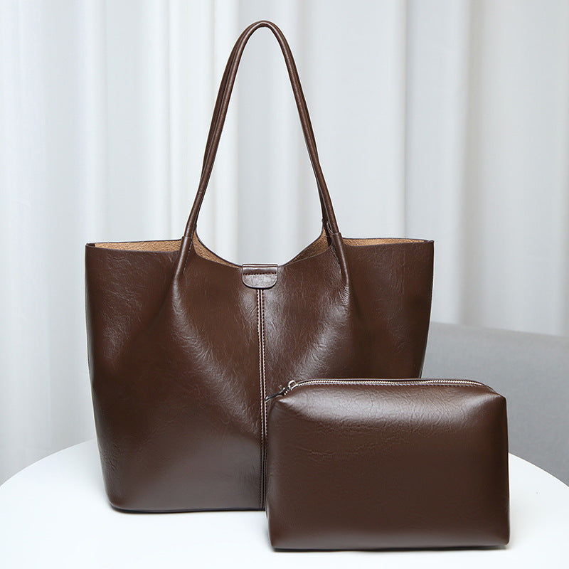 Cross-border foreign trade 2025 new retro simple tote bag versatile shoulder handbag large-capacity commuter mother and child bag