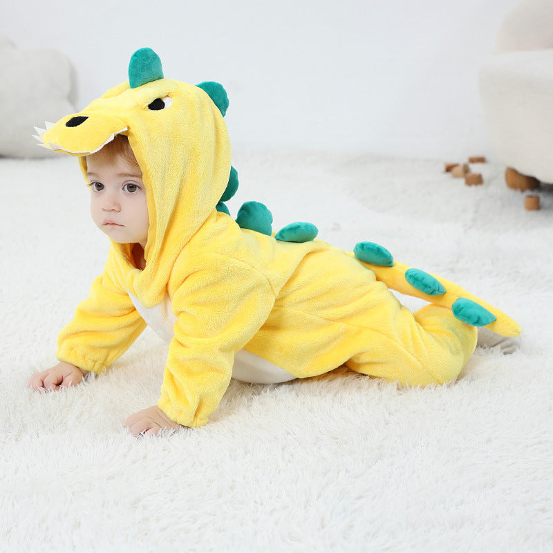 Qile Rabbit Children's Clothing Wholesale Spring New Flannel Thin Dinosaur Single Layer Romper Jumpsuit H3306
