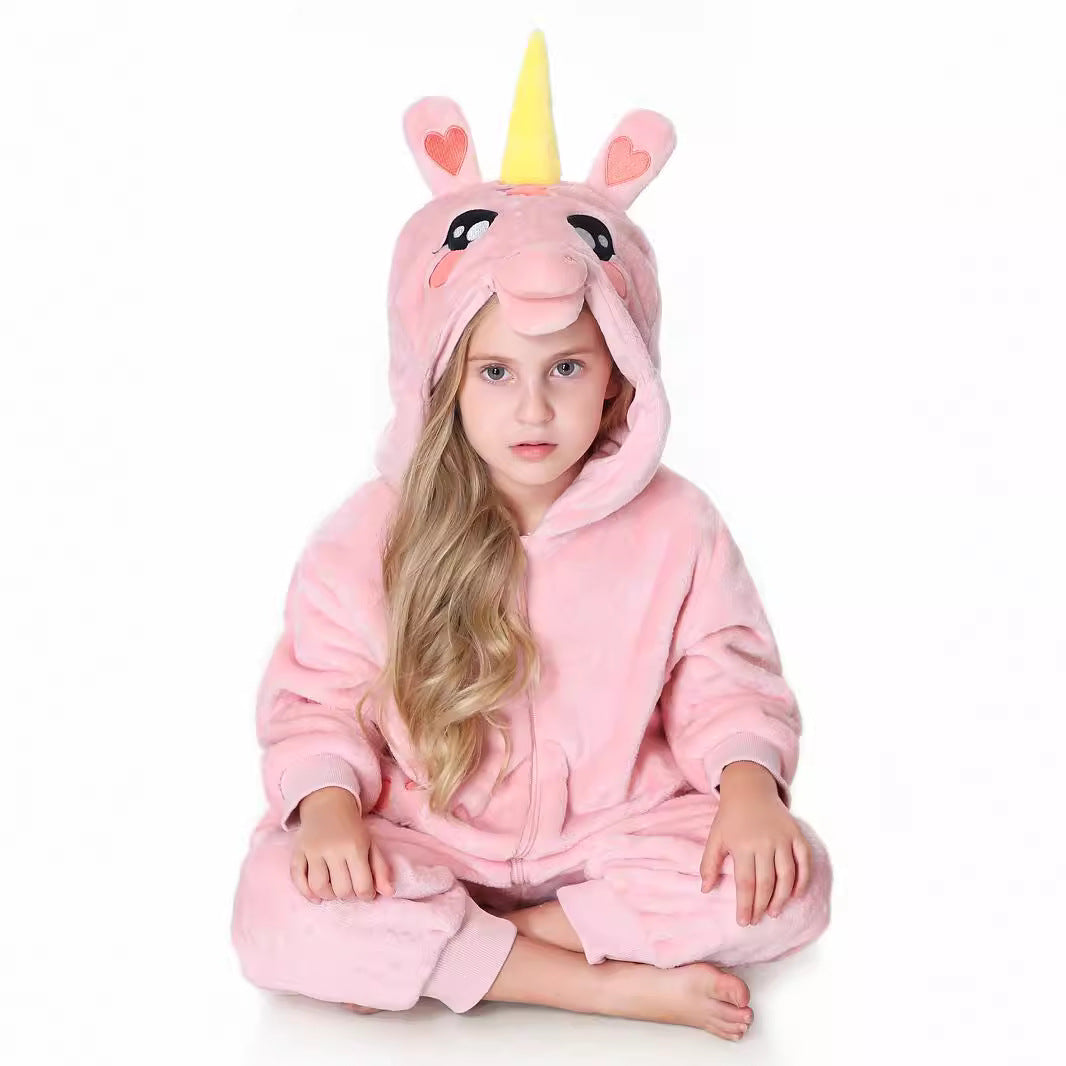 Autumn new children's single-layer flannel spring and autumn onesie unicorn shape three-dimensional tail Romper