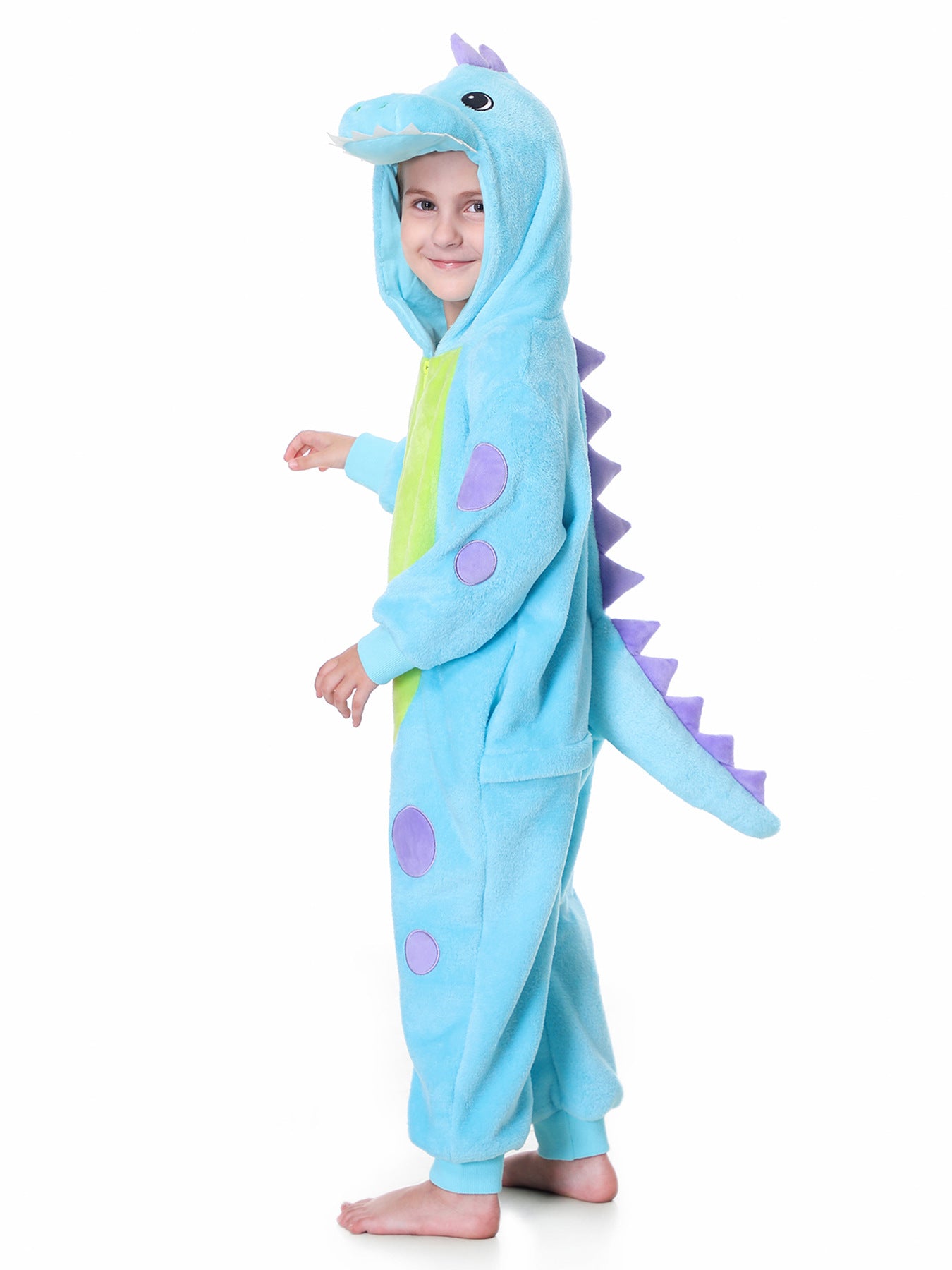 Autumn new children's cartoon styling clothes flannel single-layer polka dot dinosaur spring and autumn styling onesie