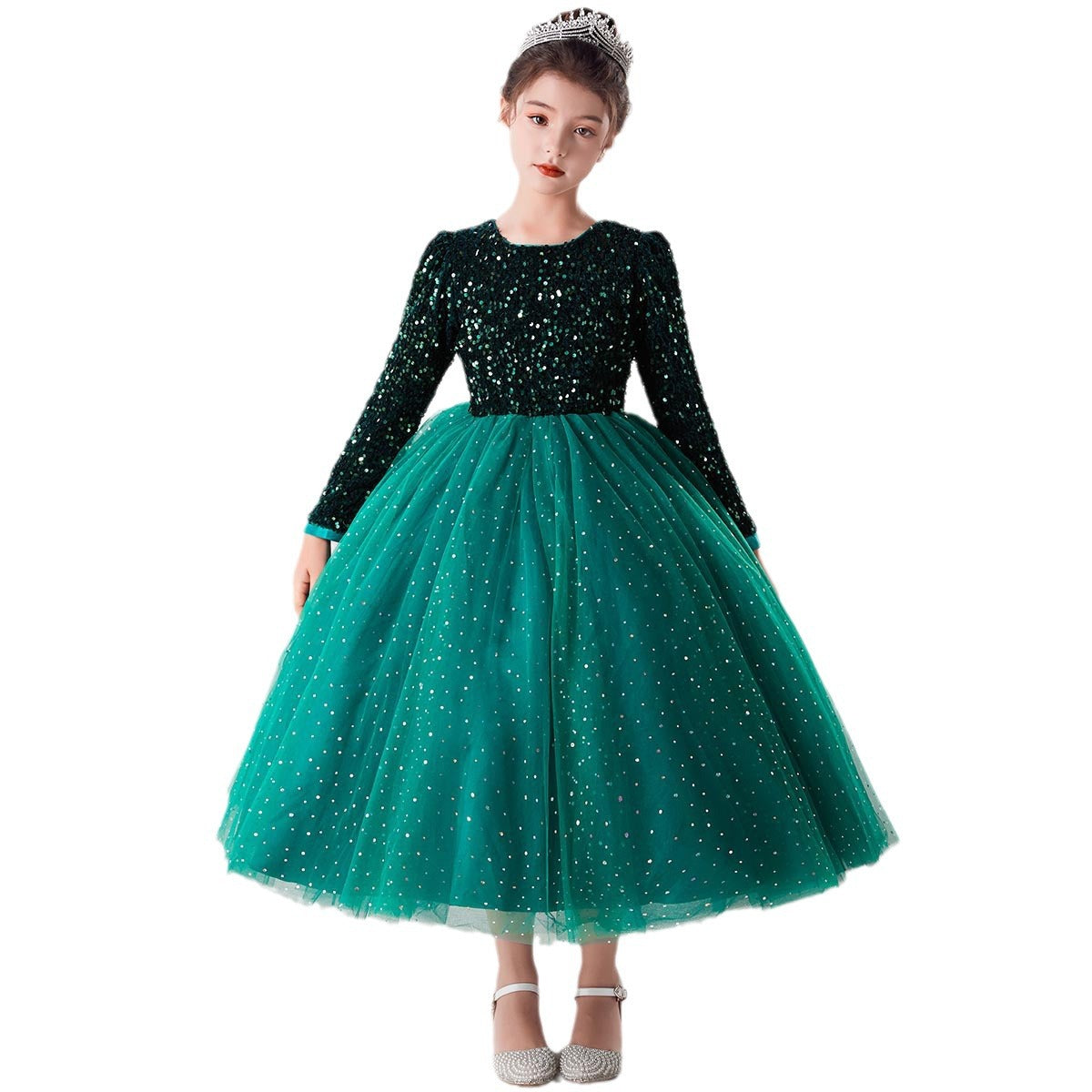 Long Sleeve Sequin Princess Long Dress