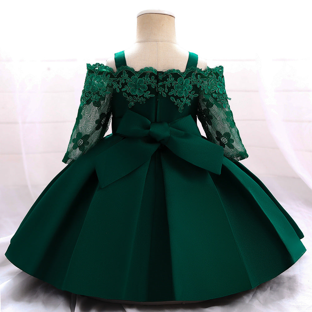 European and American foreign trade new baby dress princess lace bow baby dress one-year-old dress female treasure