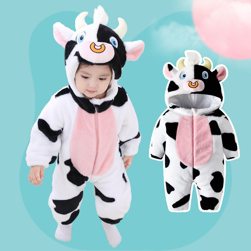 Qile Rabbit autumn new 0-3 year old baby onesie climbing suit animal shape double-sided velvet total link