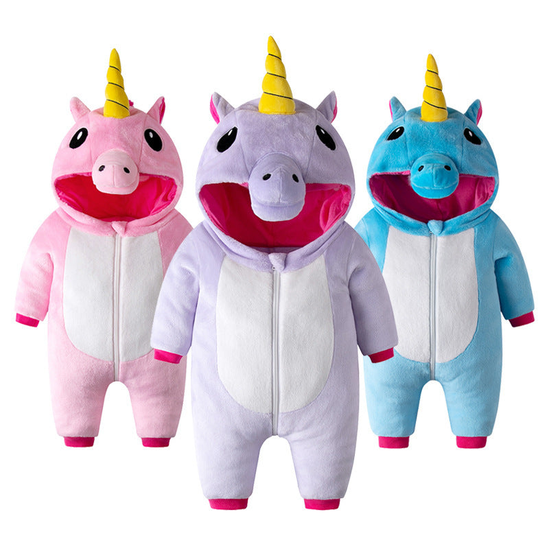 Qile Rabbit Spring New 0-2 Year Old Baby Pony Unicorn Shaping Single Layer Romper Children's Clothing H3341