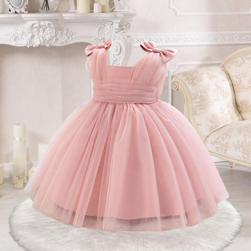 Amazon's new baby dress sleeveless bow waist pleated mesh skirt wedding flower girl skirt