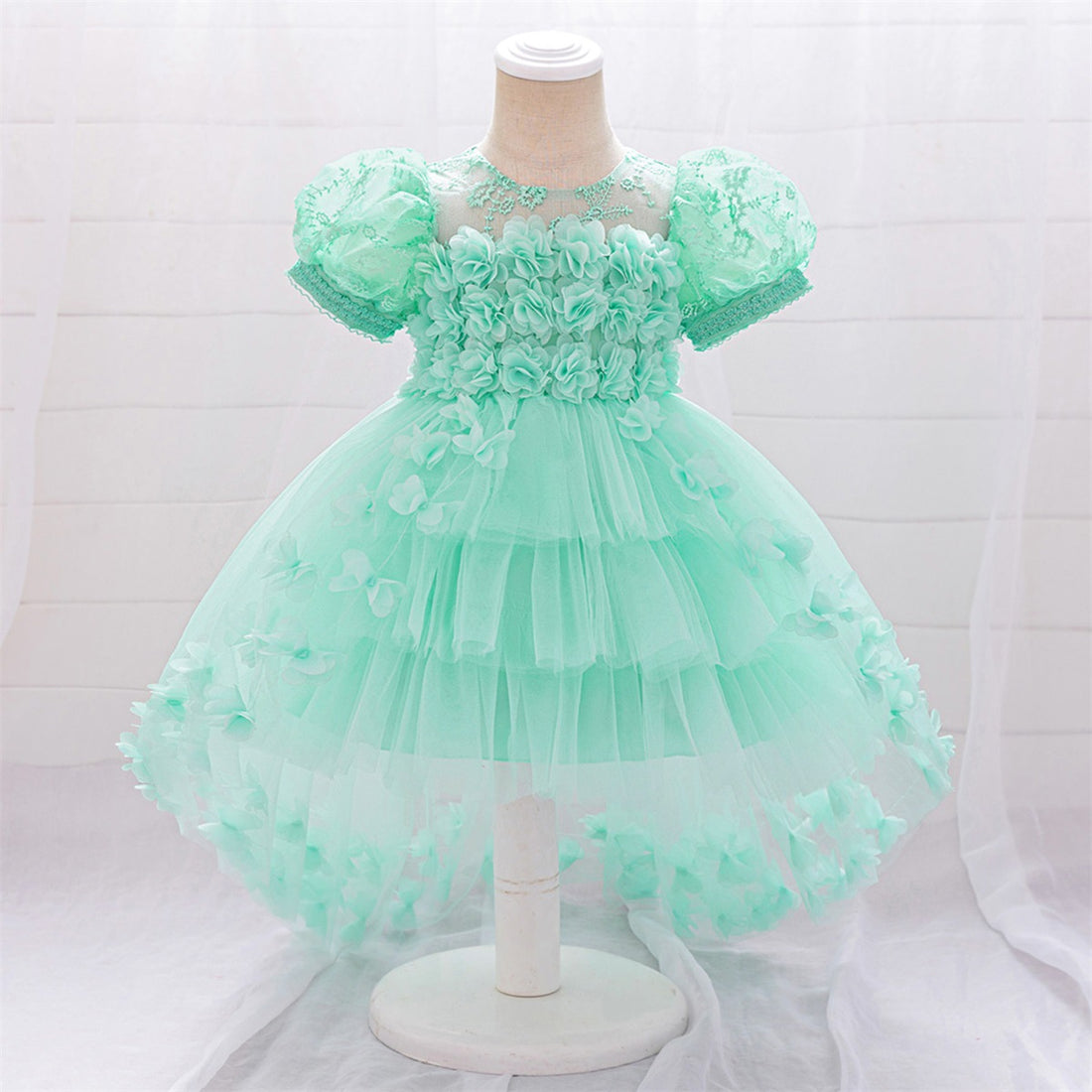 Amazon children's dovetail skirt, medium and older children's three-dimensional flower mesh fluffy dovetail skirt girls' piano performance clothes