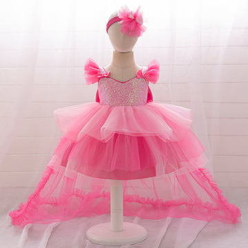 Cross-border wholesale girls trailing dress dress little girl banquet host piano performance dress small wedding dress