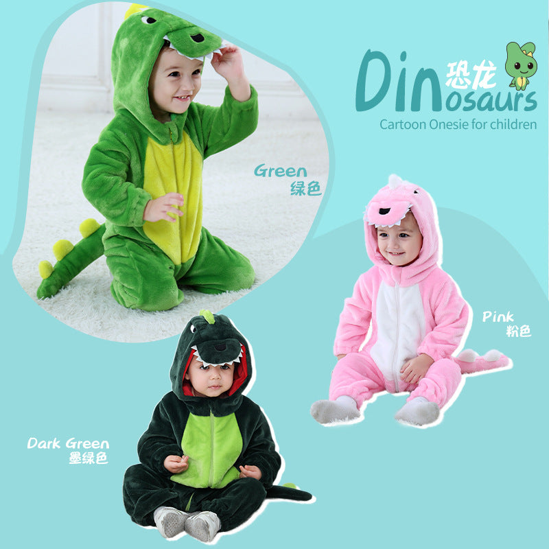 Qile Rabbit Children's Clothing Wholesale Spring and Autumn New Flannel Thin Dinosaur Single-layer Romper Jumpsuit