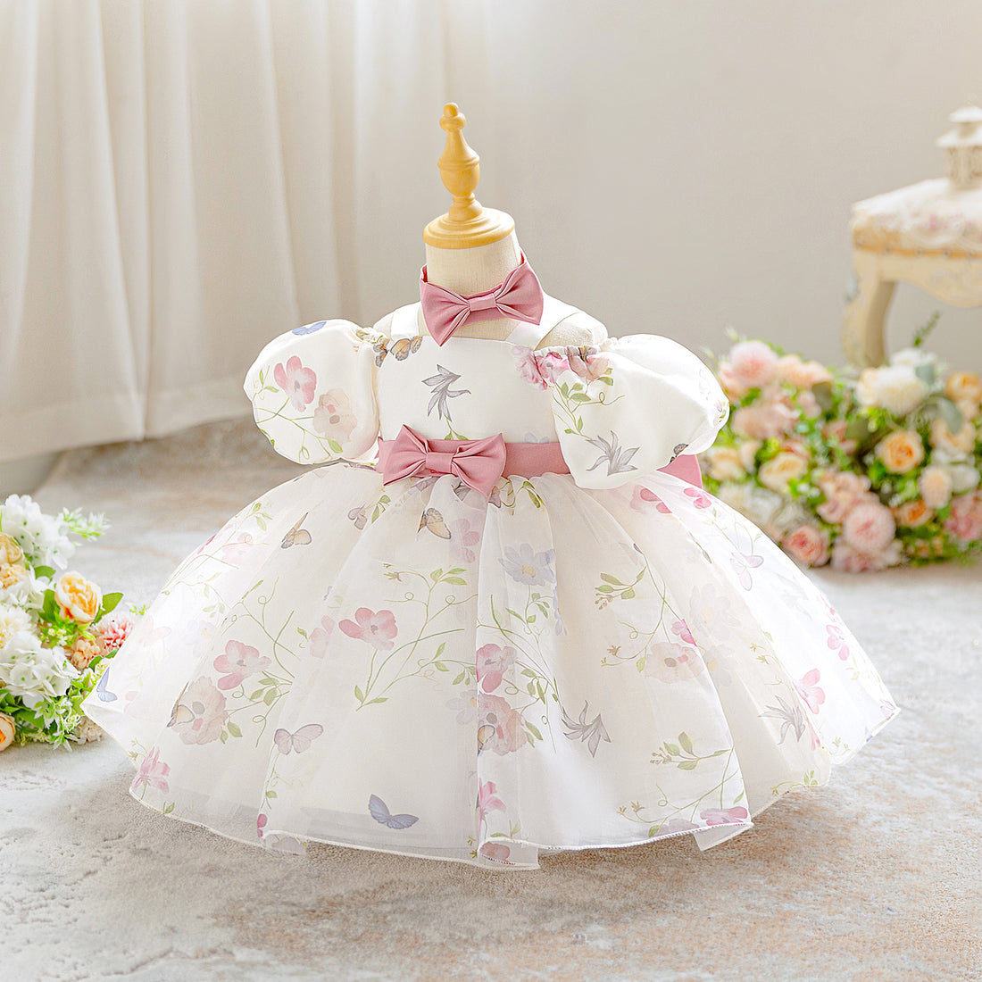 Cross-border new girls' princess skirt Eugen yarn Phalaenopsis printing puff skirt wedding dress flower girl dress skirt spot
