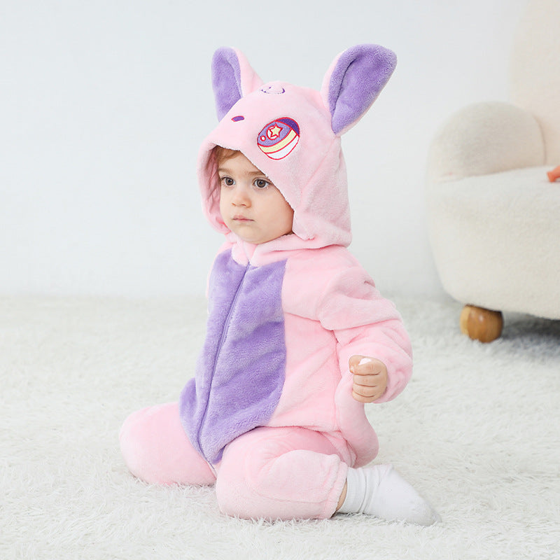 Autumn new infant and toddler comfortable flannel single-layer styling Romper cartoon cat and cat styling one-piece Romper