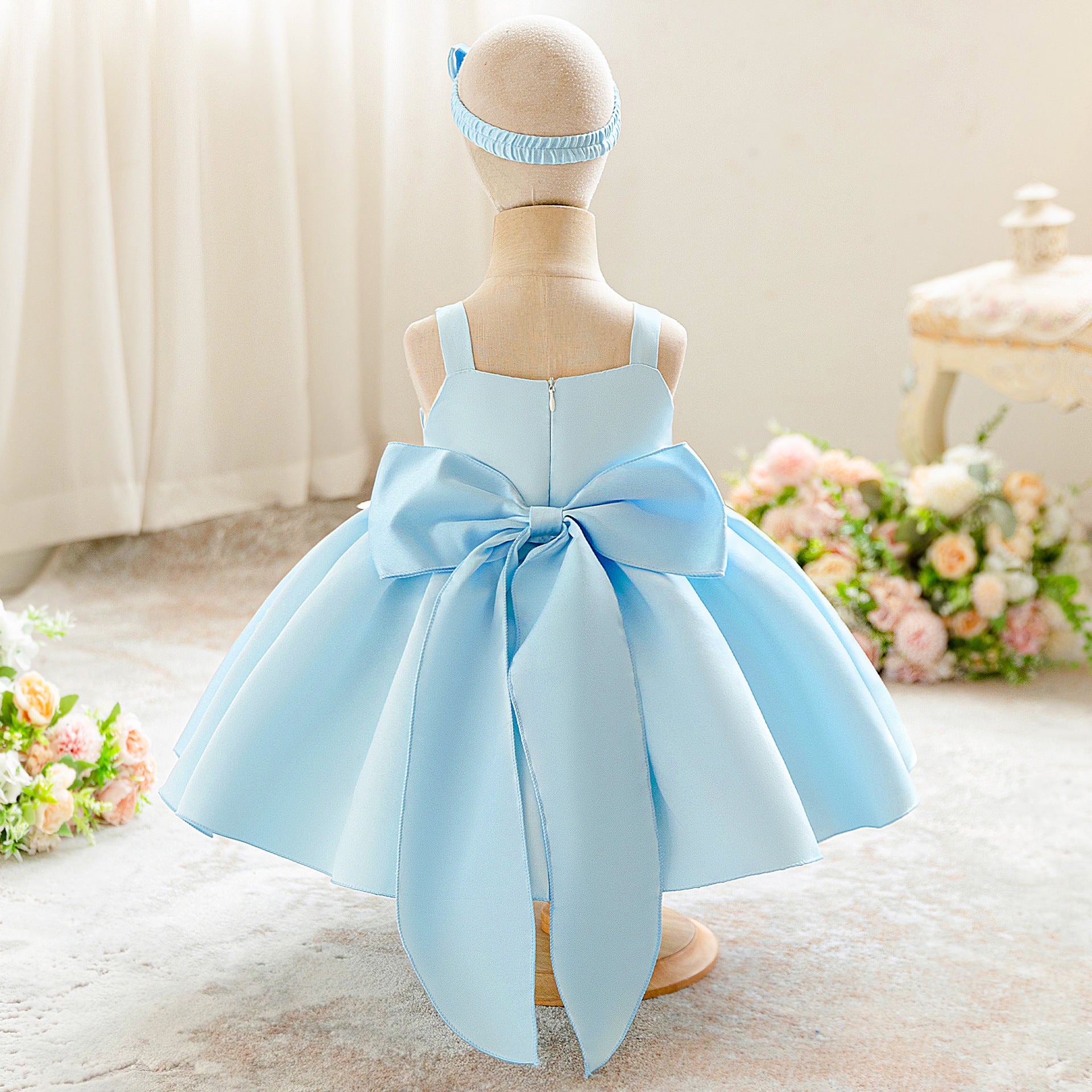 Girls dress green Mori princess dress applique birthday party flower girl dress mesh baby party dress