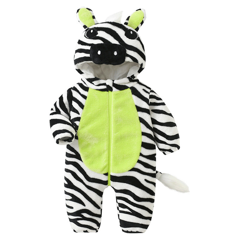 0-3 year old baby autumn new comfortable flannel animal-shaped Romper zebra-shaped one-piece Romper