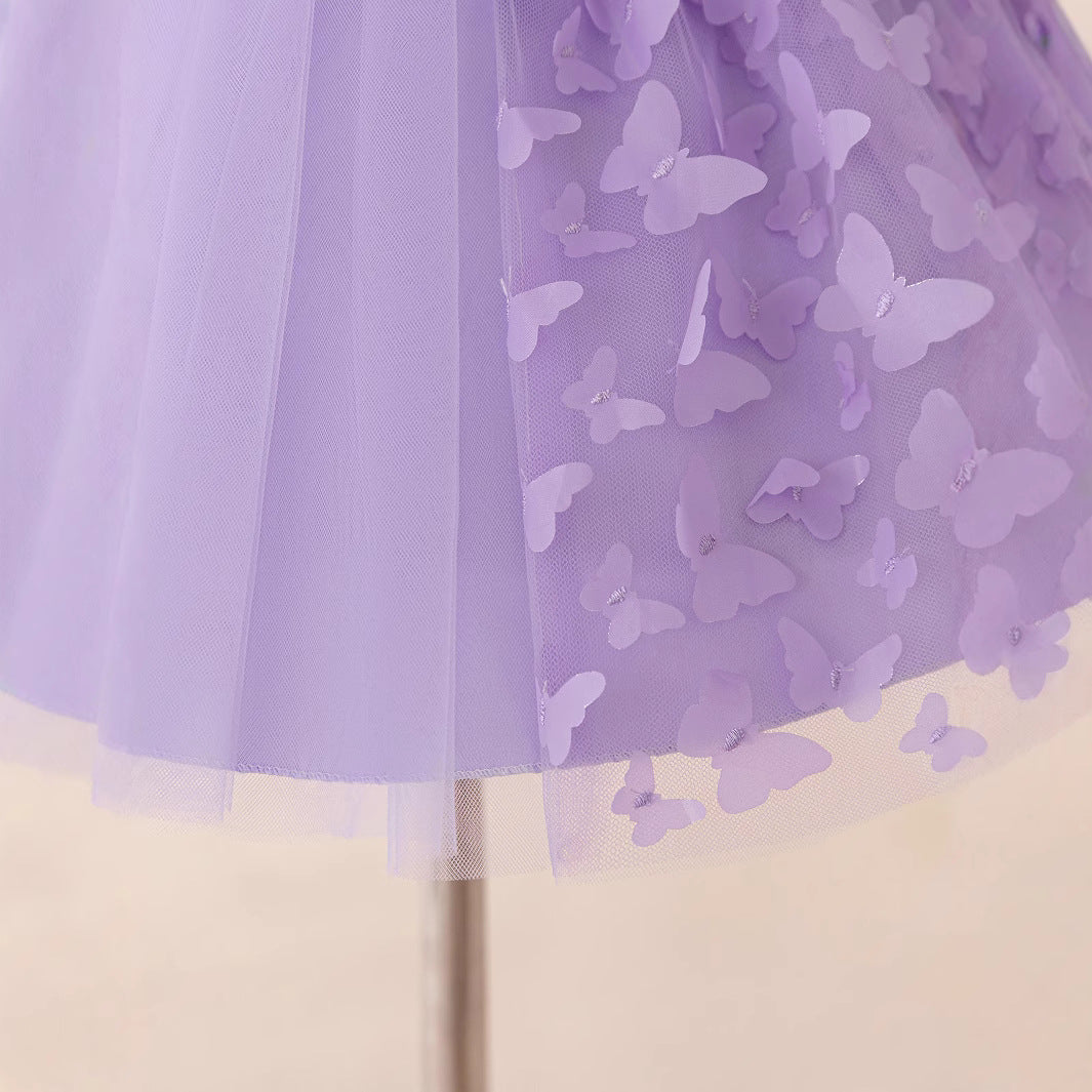 Amazon girls dress catwalk show evening girls dress three-dimensional small butterfly applique children's dress dress dress
