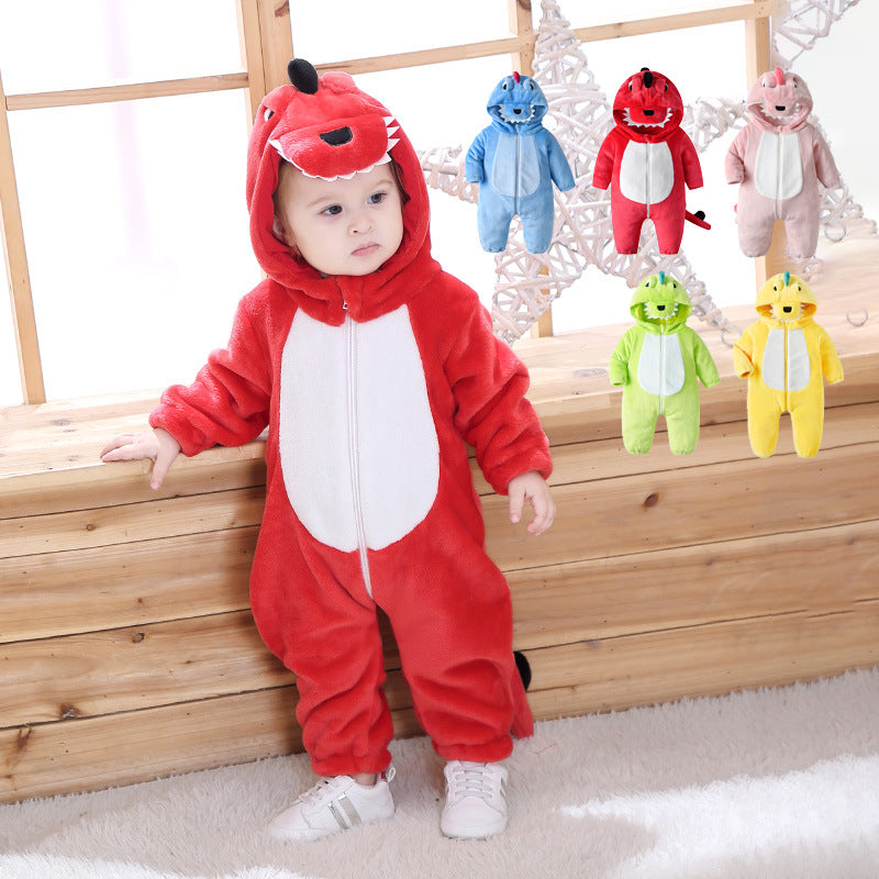 Qile Rabbit Children's Clothing Wholesale Spring New Flannel Thin Dinosaur Single Layer Romper Jumpsuit H3306