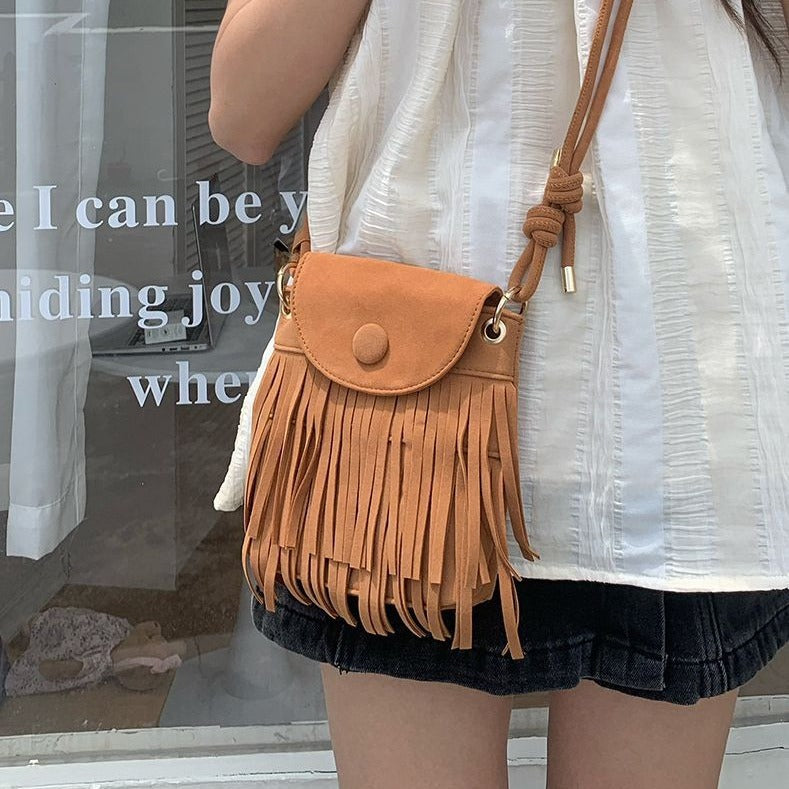 American Retro Imitation Suede Fringed Crossbody Bag