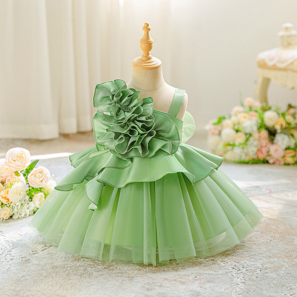 Girls catwalk dress Korean version of high-end dress dress summer three-dimensional suspender skirt fashion baby birthday princess dress