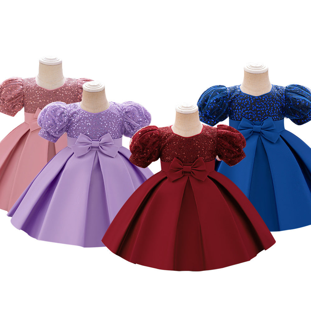 Baby's first year dress sequined wedding dress, children's birthday party princess dress, little girl host dress