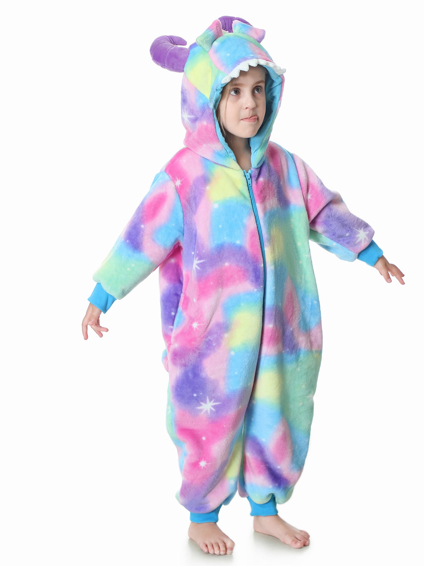 Autumn new children's cartoon styling clothes flannel single-layer tie-dye multi-color, monster styling onesie