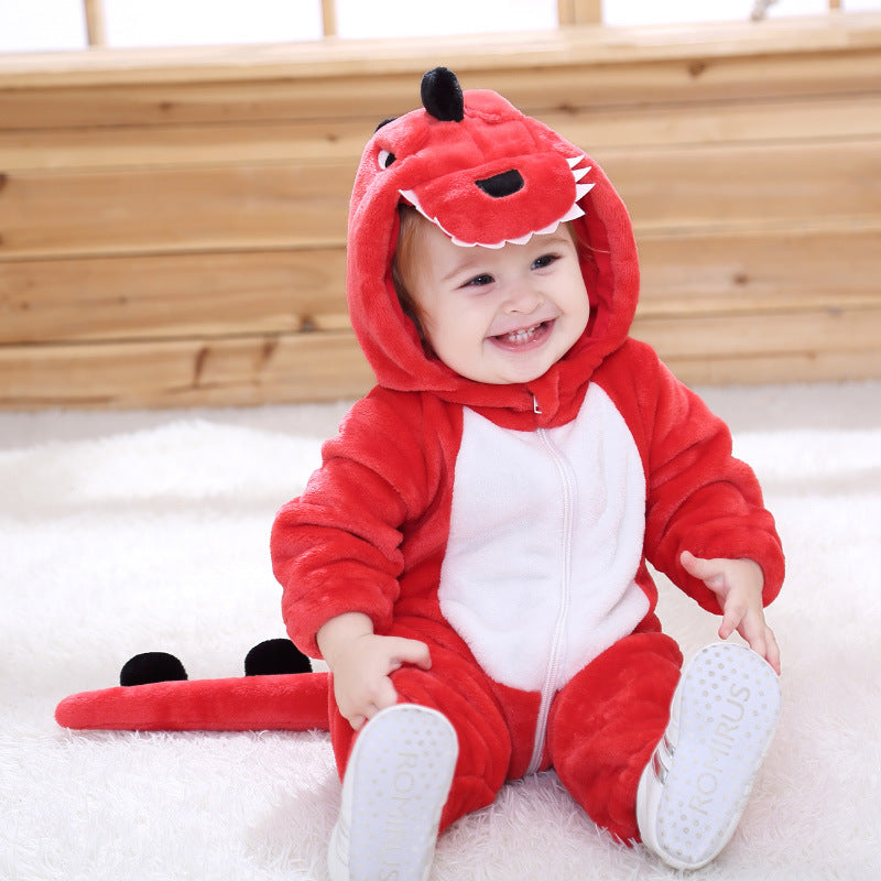 Qile Rabbit Children's Clothing Wholesale Spring New Flannel Thin Dinosaur Single Layer Romper Jumpsuit H3306