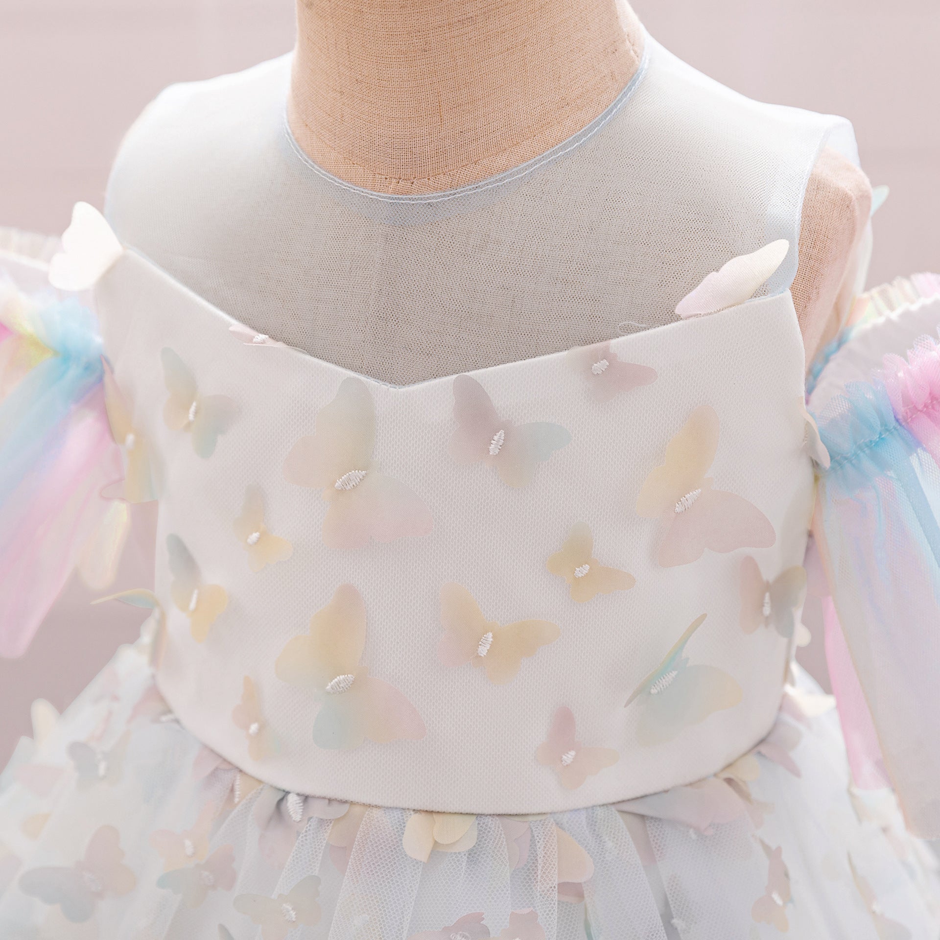 New children's dress girls' first-year dress cross-border princess dress hollow butterfly satin mesh fluffy long skirt