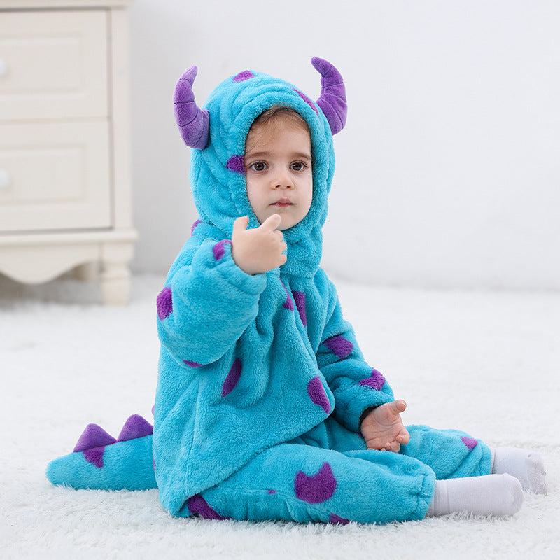 Qile Rabbit Autumn New Infant and Toddler Flannel Single-layer Shape Romper Little Monster Shape One-piece Romper