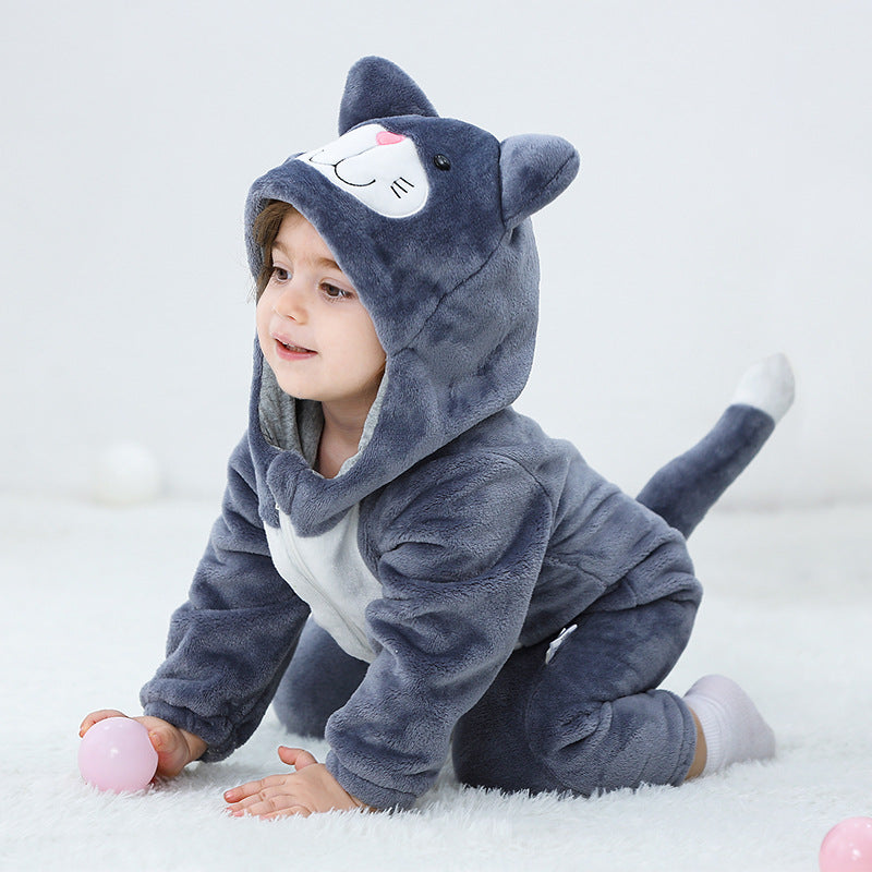 Spring and Autumn Comfortable Flannel Thin Infant and Toddler One-piece Romper Tea Rice Cat Shape Romper Qile Rabbit