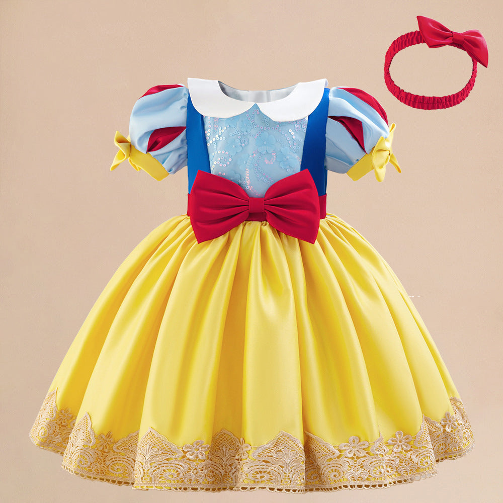 Halloween new Snow White dress dress children's dress cos embroidered splicing back bow princess dress