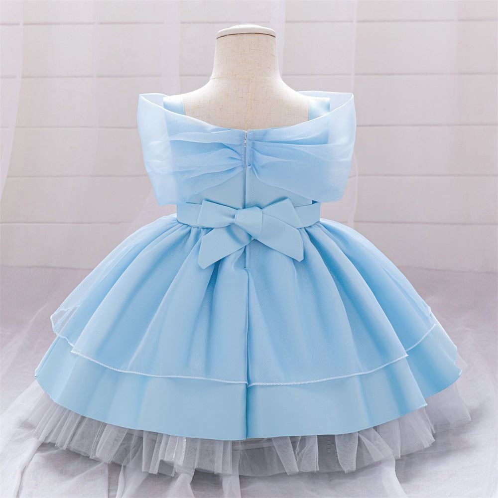 Amazon Cinderella princess dress, girls' shoulder three-dimensional flower mesh skirt, children's birthday party performance clothes