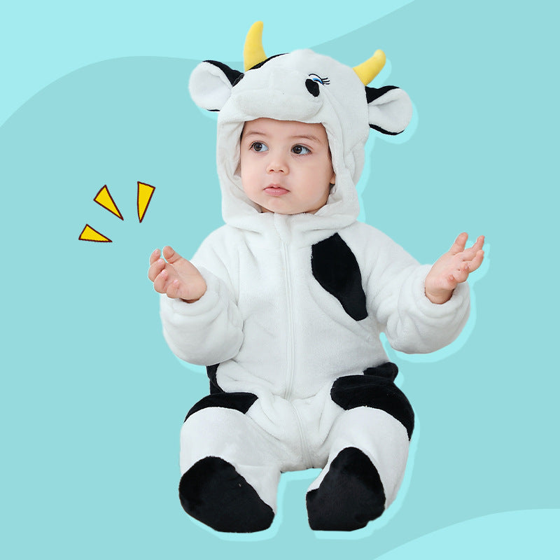 Qile Rabbit autumn and winter new 0-3 year old infants and toddlers are cute, casual and comfortable to go out two-color cow climbing clothes