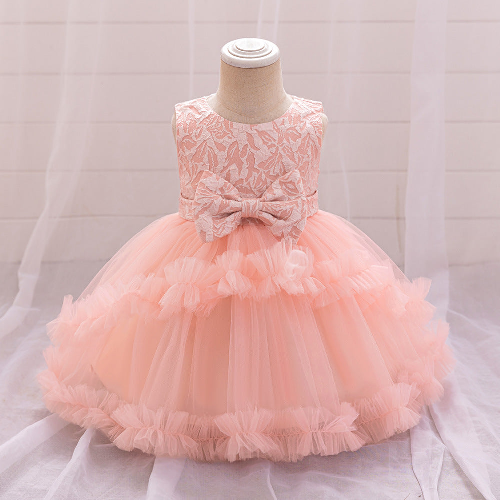 Amazon's new infant dress, baby's first birthday wash dress, bow mesh fluffy princess dress