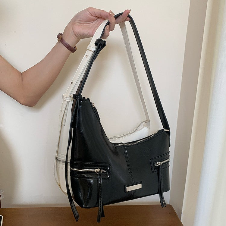 Korean niche Spice Girl Style Y2K trendy cool shoulder bag underarm dumpling bag feeling black versatile crescent bag woman