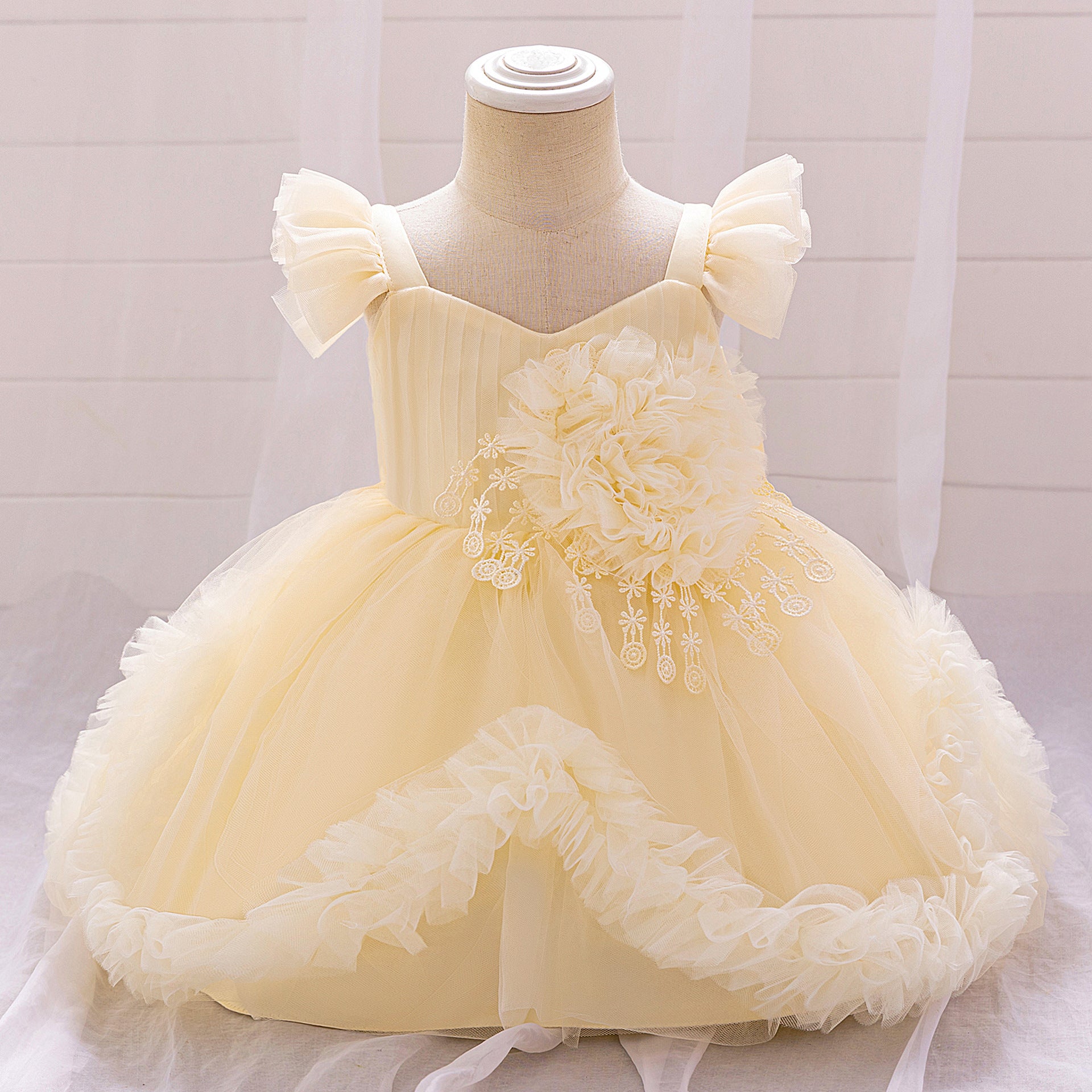 2025 new girls princess dress applique mesh children's dress year-old princess dress wedding flower girl dress