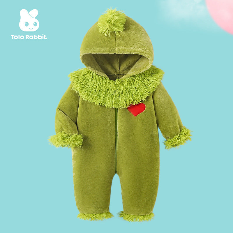 Autumn new 0-3 year old baby flannel shape one-piece Romper love printing single-layer one-piece Romper